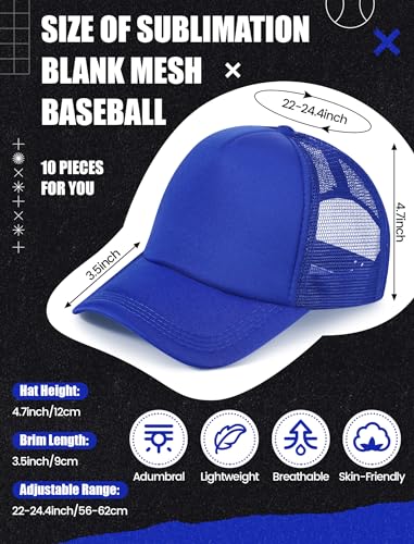 Tarpop 10 Pcs Sublimation Blank Trucker Hats Bulk - color: Royal Blue