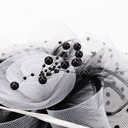 AQOKKA Women Fascinators Hats Flower Fascinators with Headband and Clip Tea Party Headwear for Women and Girls - color: 1 Pc 7" Diameter / Black White