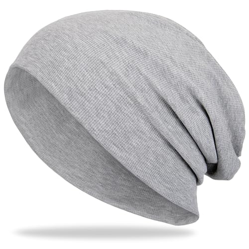 vidsel Slouchy Beanie Hats for Women & Men Cotton Knit Cuffed Skull Cap - color: 1-light Heather Grey