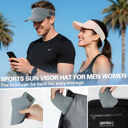 HH HOFNEN Sports Sun Visor Unisex Cooling Cap Lightweight Stretchy Packable - color: #2 Darkgray+lightgray
