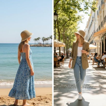 Women’s Two-Toned Sun Hat Straw Bucket Hat UPF 50+ Sun Protection Packable Adjustable Summer Holiday Beach Hat - color: Khaki