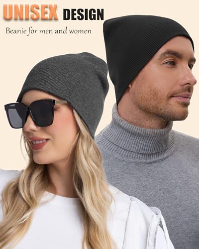 100% Cotton Beanie Hat Cuffless Beanies Warm Knit Winter Skull Cap - color: 1pcs-dark Gray