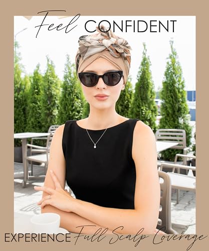 CAPLORD Chemo Headwrap for Women Turban Headwear for Cancer Patients Skull Cap Hair Loss Cover Lightweight Head Covering Hat - color: Beige Waves
