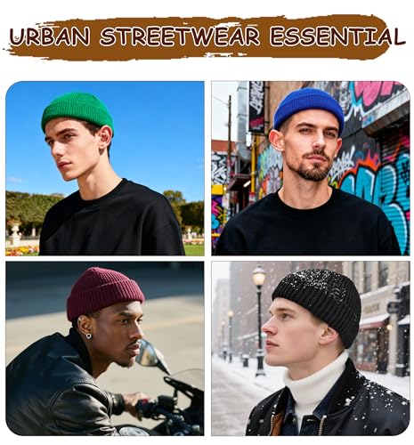 Wool Fisherman Beanies for Men Knit Fall Winter Beanie Hat Skull Cap - color: Green