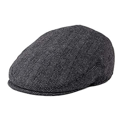 FEINION Men's Wool Tweed Newsboy Ivy Cap Gatsby Golf Flat Hat - color: Herringbone Grey, size: 7 1/2