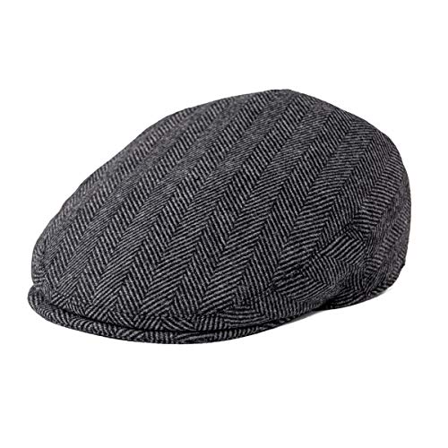 FEINION Men's Wool Tweed Newsboy Ivy Cap Gatsby Golf Flat Hat - color: Herringbone Grey, size: 7 1/4