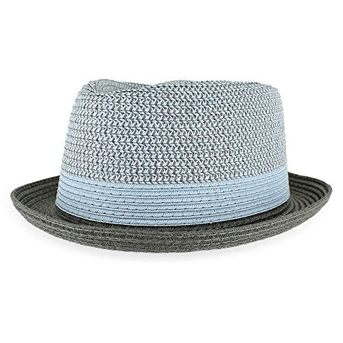 Belfry Men/Women Summer Straw Pork Pie Trilby Fedora Hat in Blue, Tan, Black - color: Eliltbluemix, size: X-Large