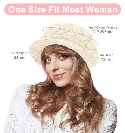 YSense 2 Pack Womens Winter Hats Warm Knit Beanie with Visor - color: Beige Pink