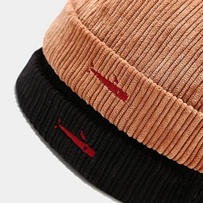 Stylish Corduroy No Brim Harbour Skull Cap with Strap - color: 60-camel