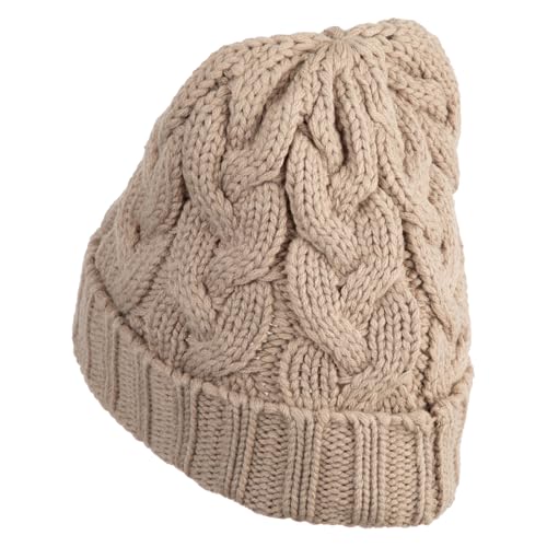 e4Hats.com Chunky Cable Knit Cuff Long Beanie - color: Tan