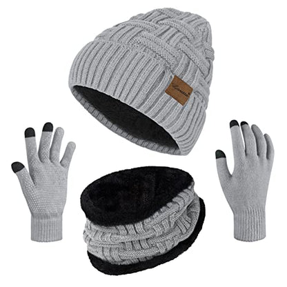 Loritta 3-Pieces Winter Hats for Women Warm Scarf Touchscreen Gloves - color: Grey