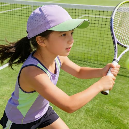 Girls Criss Cross Ponytail Hat Mesh Baseball Cap Kids Quick Dry Ponycap Hats Outdoor Summer Sports Hat Age 7-12 - color: Purple 01