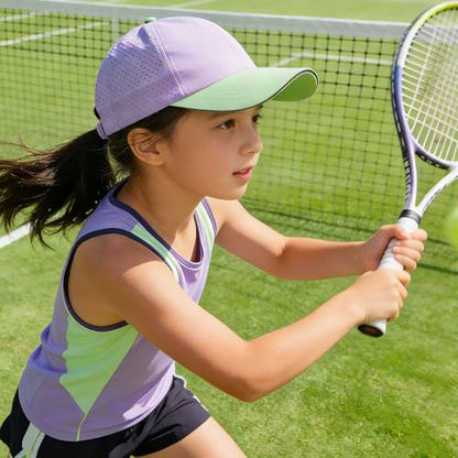 Girls Criss Cross Ponytail Hat Mesh Baseball Cap Kids Quick Dry Ponycap Hats Outdoor Summer Sports Hat Age 7-12 - color: Purple 01
