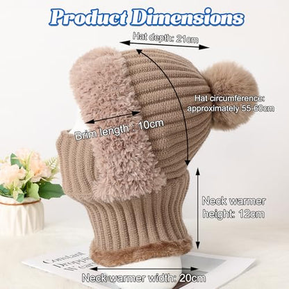 3 in 1 Beanie Hat for Women, Knitted Balaclava Hats,with Scarf and Mask,Face Mask Neck Scarf Set - color: Gray
