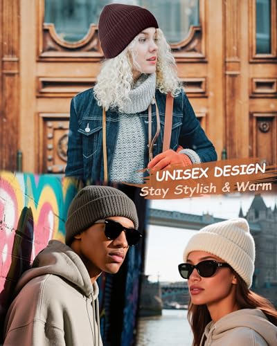 Wool Beanie for Men Women, Seamless Knit Cuffed Warm Winter Hats - color: 1pcs-dark Coffee