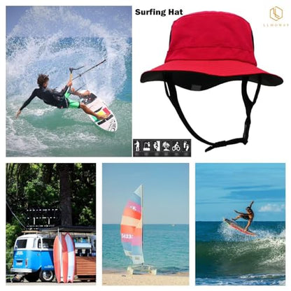 Mens Womens Surf Bucket Hat Waterproof UPF50+ Foldable Beach Sun Hats - color: Red