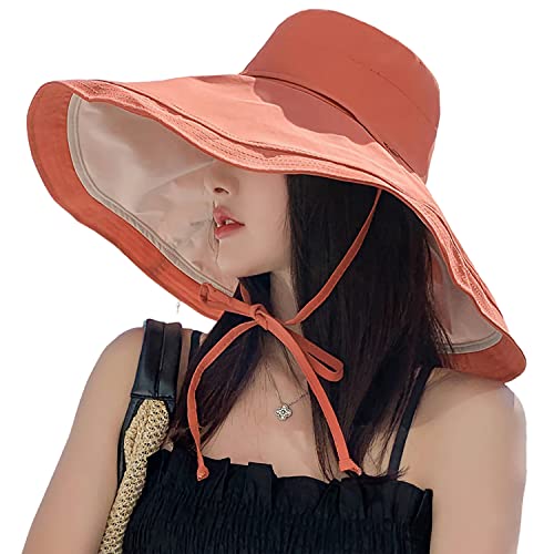 HUAMULAN Women Summer Vacation Wide Brim Sun Hat Reversible Fishing Hats - color: Orangebeige