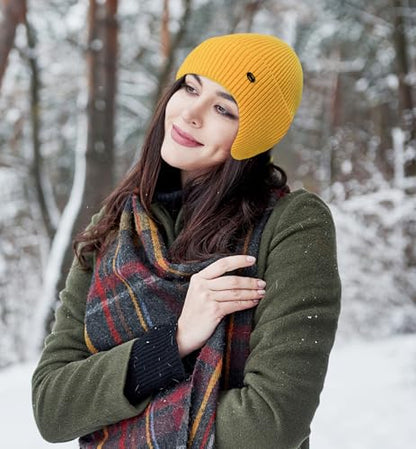 HiRui Knit Beanie Hats Winter Hats Ear Covers for Men Women-Warm Daily Headwear - color: Yellow