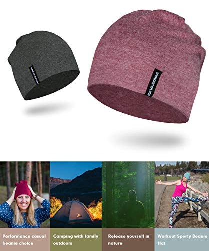 EMPIRELION Mens Running Beanie Hat, 9" Lightweight Helmet Liner Skull Cap - color: Ruby Wine Mel.