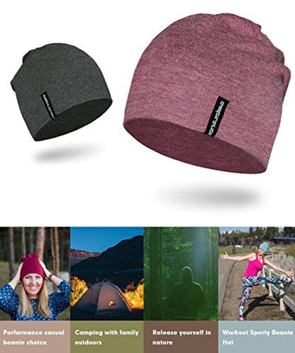 EMPIRELION Mens Running Beanie Hat, 9" Lightweight Helmet Liner Skull Cap - color: Ruby Wine Mel.