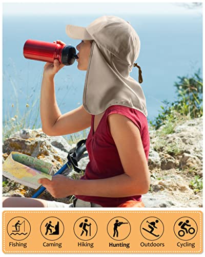 Tirrinia Wide Brim Sun Hat with Neck Flap for Men & Women - color: #3 Khaki
