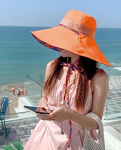 HUAMULAN Wide Brim Women Summer Sun Floppy Hat Reversible Beach Bucket Hat - color: M2446-jvse