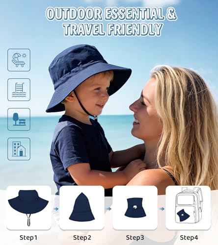 American Trends Baby Sun Hat UPF 50+ Wide Brim Bucket Hat for Boys Girls - color: A 2 Pack Navy & Gray, size: 6-24 Months
