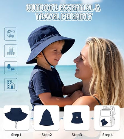American Trends Baby Sun Hat UPF 50+ Wide Brim Bucket Hat for Boys Girls - color: A 2 Pack Navy & Gray, size: 6-24 Months