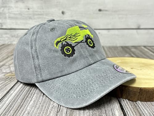 Embroidered Baseball Hats for Girls Boys - color: Monster Truck (Washed Gray)