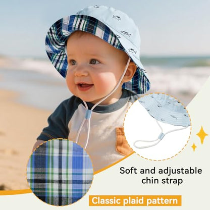 Durio UPF 50+ Baby Sun Hat Wide Brim Toddler Bucket Hats for Boys 0-8 Years - color: A Blue, size: 4-8 Years