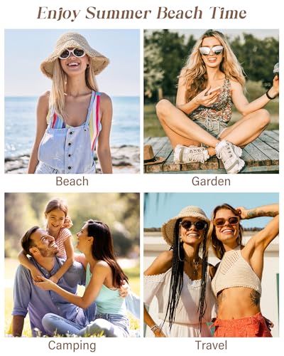 Beach Hats for Women, Straw Bucket Hats Packable Wide Brim - color: Beige