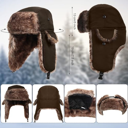 SATINIOR 1 Pcs Unisex Trapper Hat with Chin Strap Earflaps Hat - color: Brown