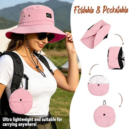 ZOORON Sun Bucket Hats for Women Men UPF 50+Packable Fishing Hats Quick Dry Waterproof Hiking Hat with Detachable Chin Strap - color: 1pack-pink