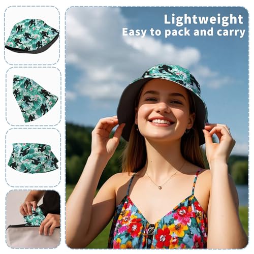 Amasnay Neon Bucket Hat Cotton Double-Side-Wear Reversible Sun Hat for Women Men, Summer Vacation Travel Beach Fisherman Hat - color: Green Floral Bigfoot