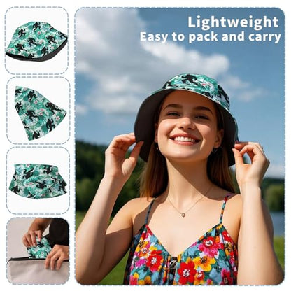 Amasnay Neon Bucket Hat Cotton Double-Side-Wear Reversible Sun Hat for Women Men, Summer Vacation Travel Beach Fisherman Hat - color: Green Floral Bigfoot