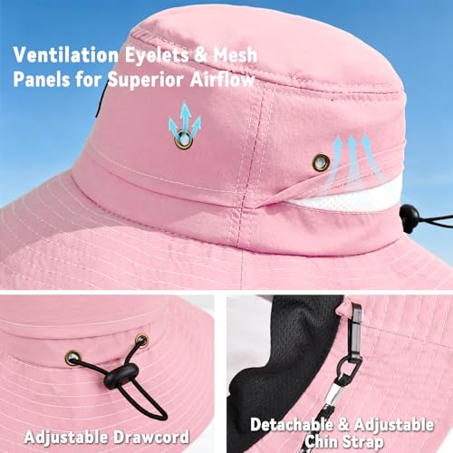 ZOORON Sun Bucket Hats for Women Men UPF 50+Packable Fishing Hats Quick Dry Waterproof Hiking Hat with Detachable Chin Strap - color: 1pack-pink