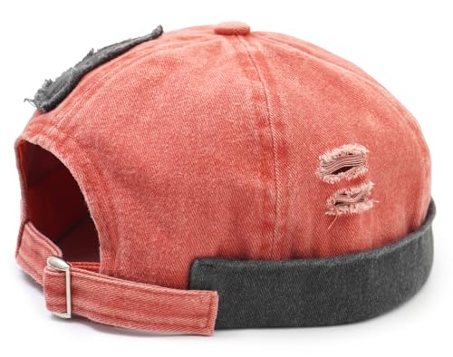 Mens Sailor Hats Brimless Denim Docker Caps Beanie - color: Orange