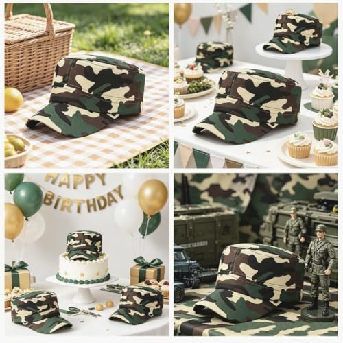 Army Hat Boys,Fatigue Camo Soldier Cap,Military Party Birthday Helmet - color: 12pcs Camouflage