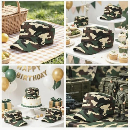 Army Hat Boys,Fatigue Camo Soldier Cap,Military Party Birthday Helmet - color: 12pcs Camouflage