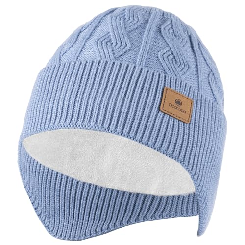 Ocatoma Winter Beanie with Earflap for Men Women Warm Knit hat Fleece Lined - color: Blue