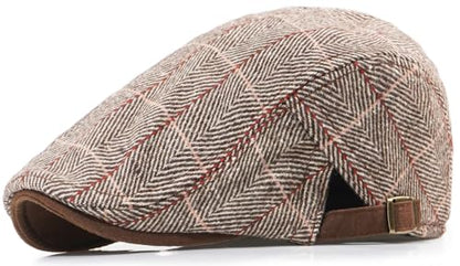 Men's Cotton Newsboy Hats Flat Ivy Gatsby Cap Irish Cabbie Ivy Driving Hunting Hat - color: Checkered Coffee
