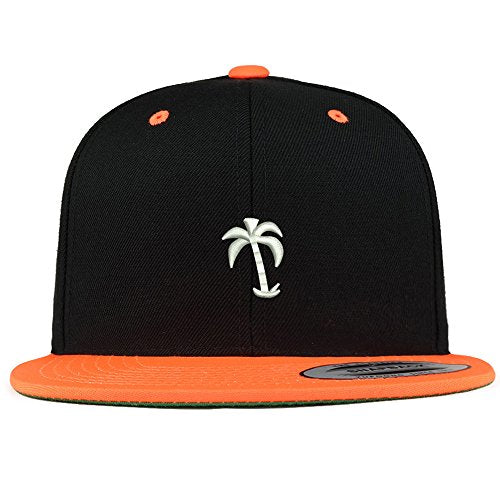 Trendy Apparel Shop Palm Tree Solid White Embroidered Premium 2-Tone Flat Bill Snapback Cap - color: Black Orange