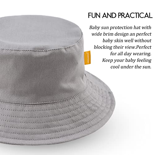 JANGANNSA Cotton Baby Sun Hat Infant Toddler Boys Girls Bucket Hats Summer Sun Protection Kids Beach Caps - color: Gray, size: 0-3 Months