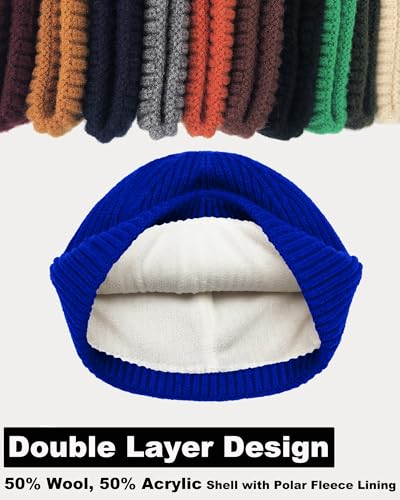 Short Fisherman Beanie for Men Women Wool Fleece Lined Winter Hat - color: 1pcs-blue