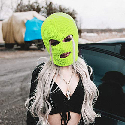 Super Z Outlet Knit Sew Acrylic Outdoor Full Face Cover Thermal Ski Mask One Size Fits Most - color: Neon Yellow