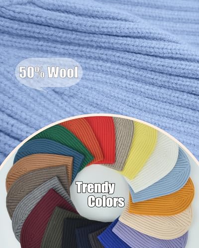 ROYBENS Wool Beanie for Men Women, Seamless Knit Warm Winter Hat Skull Caps - color: 1pcs-sky Blue