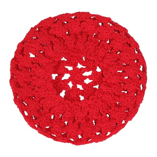 ZLYC Women Cotton Slouchy Crochet Beret Handmade Cutout Floral Beanie Hat - color: Red