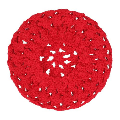 ZLYC Women Cotton Slouchy Crochet Beret Handmade Cutout Floral Beanie Hat - color: Red