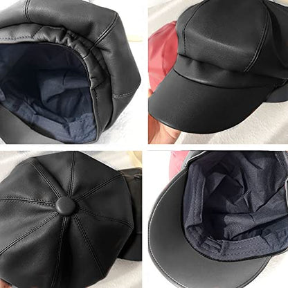 LABANCA Kids PU Leather Beret Hat Newsboy Cap Vintage Octagonal Cap Black Painter Hat for Boys Girls