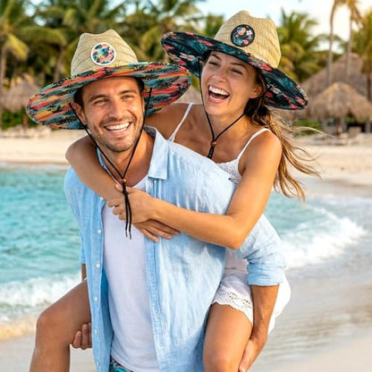 Cuffbow 2 Pack Straw Sun Hats for Women Men - style: Tropical Floral